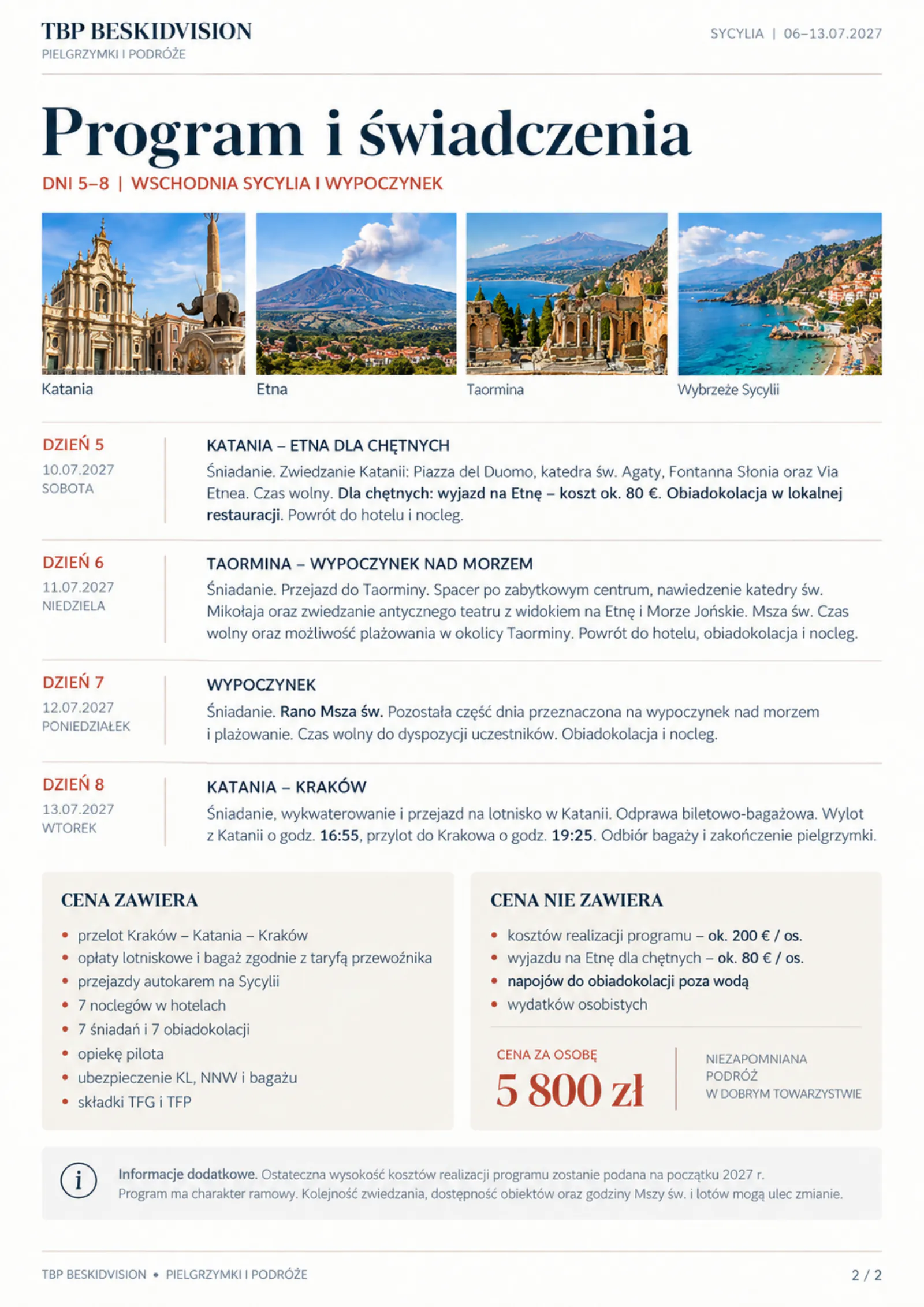 Pielgrzymka na Sycylię 06–13.07.2027 – program, strona 2